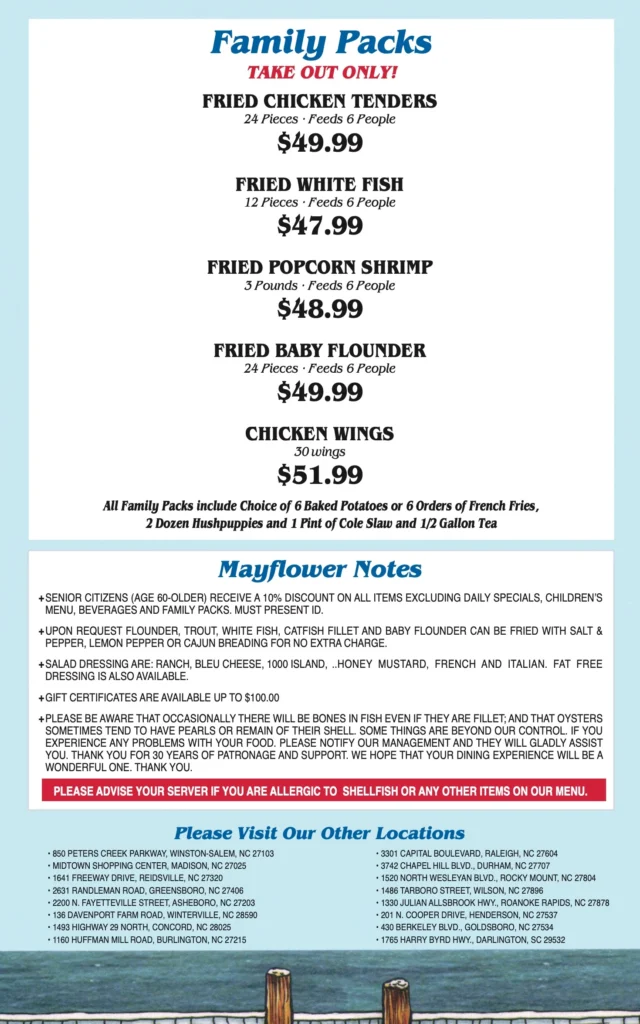 Mayflower Seafood Restaurant Menu